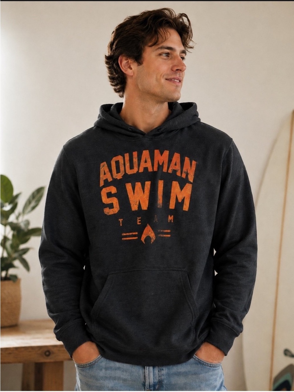NWOT DC Comics Aquaman Swim Team Graphic Hoodie Dark Gray